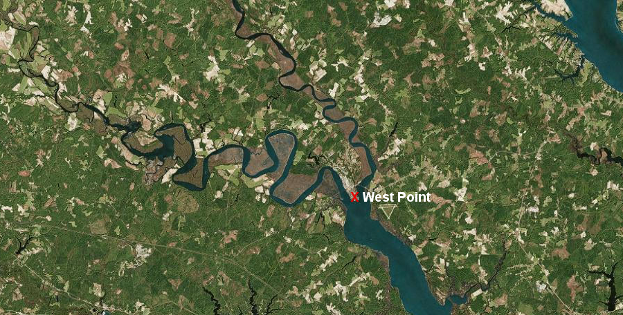 West Point, in King William County, is at the confluence of the Mattaponi and Pamunkey rivers