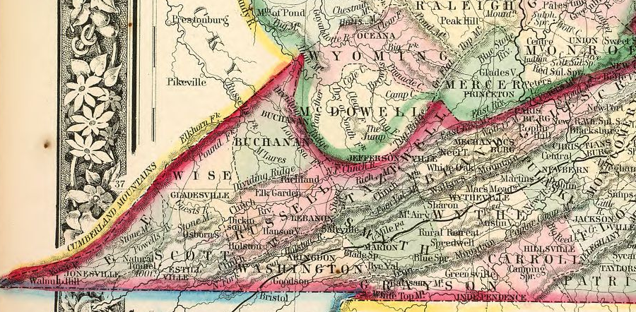 Virginia and West Virginia counties in 1863, showing Bland County