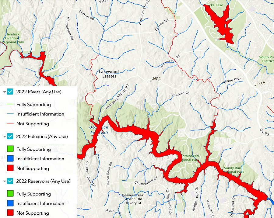 the Final 2022 305(b)/303(d) Water Quality Assessment Integrated Report showed Burke Lake and the Occoquan Reservoir as impaired