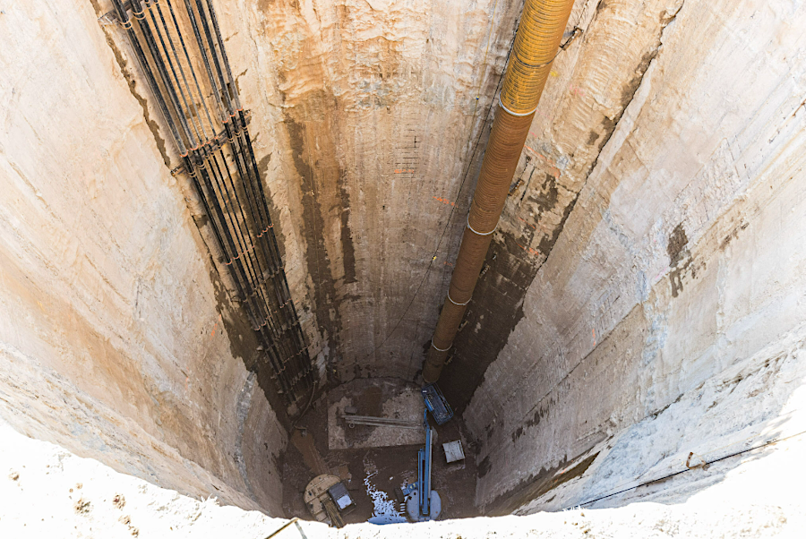 the 380-ton tunnel boring machine was assembled underground, after pieces were lowered through a shaft