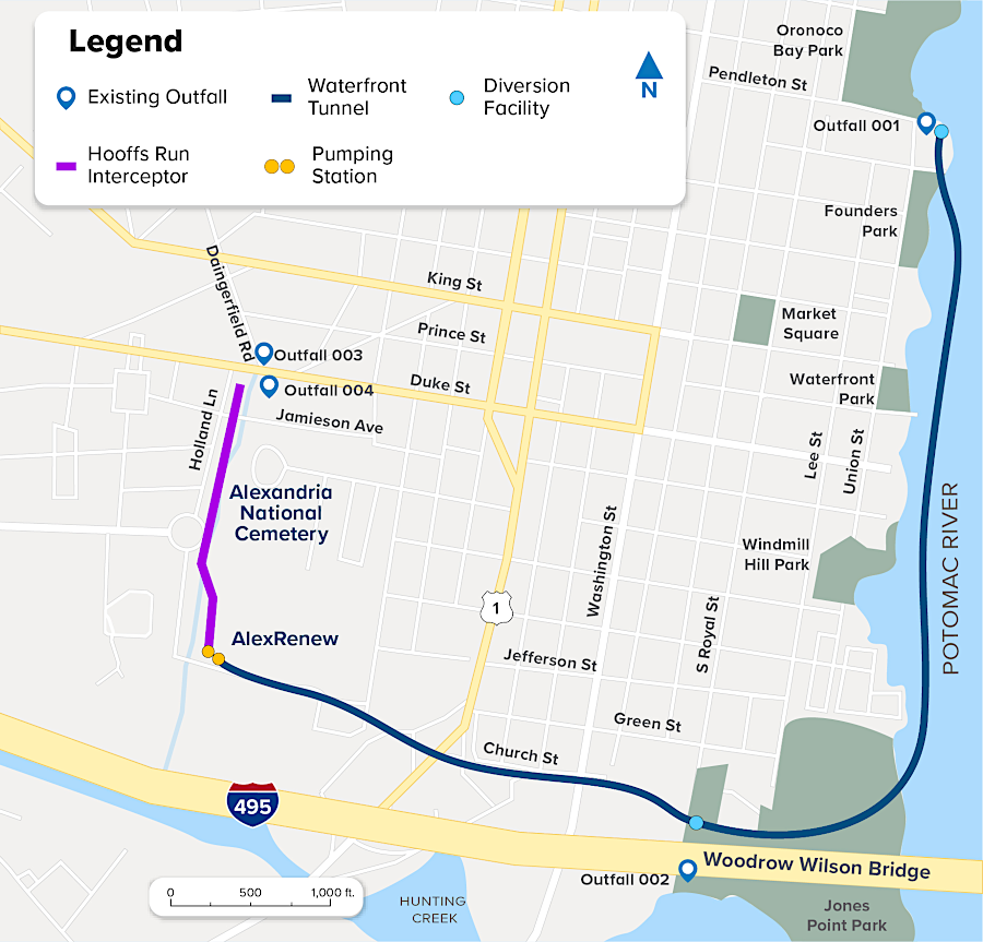 the Waterfront Tunnel was dug below the Potomac River, not underneath Old Town Alexandria