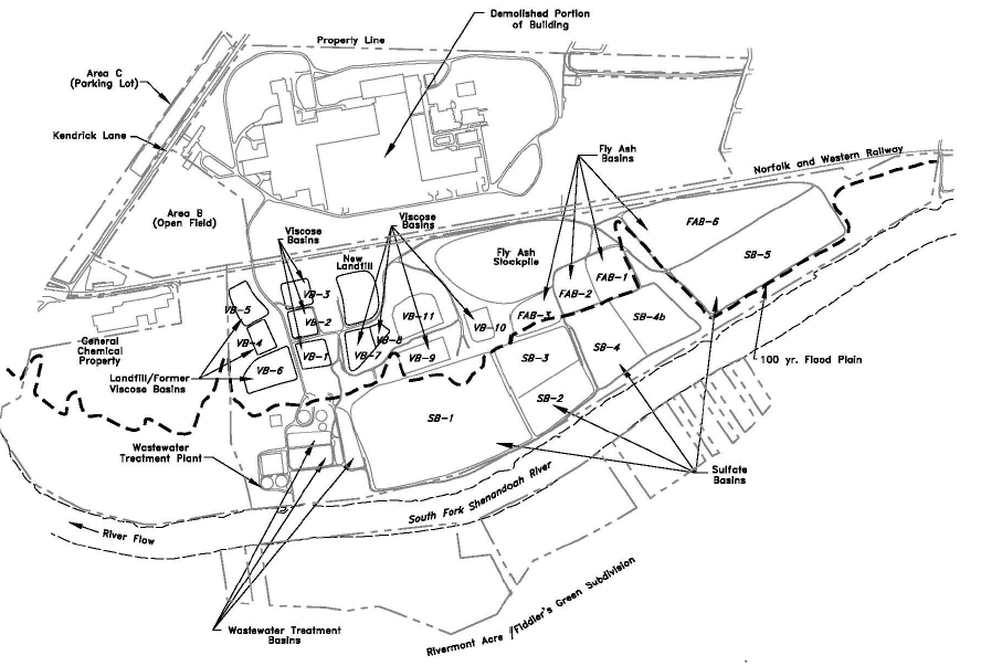 detailed diagram of Avtex site next to South Fork, Shenandoah River