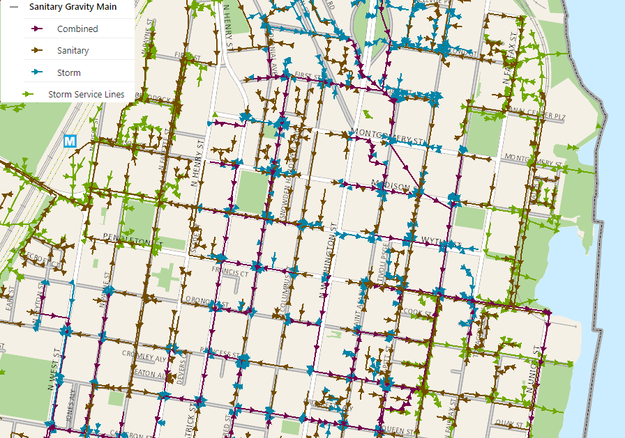 Alexandria has a complicated mix of sanitary, stormwater, and combined sewer pipes