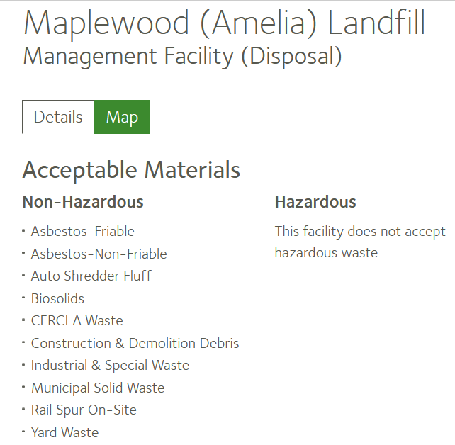 the Maplewood landfill accepted no hazardous waste