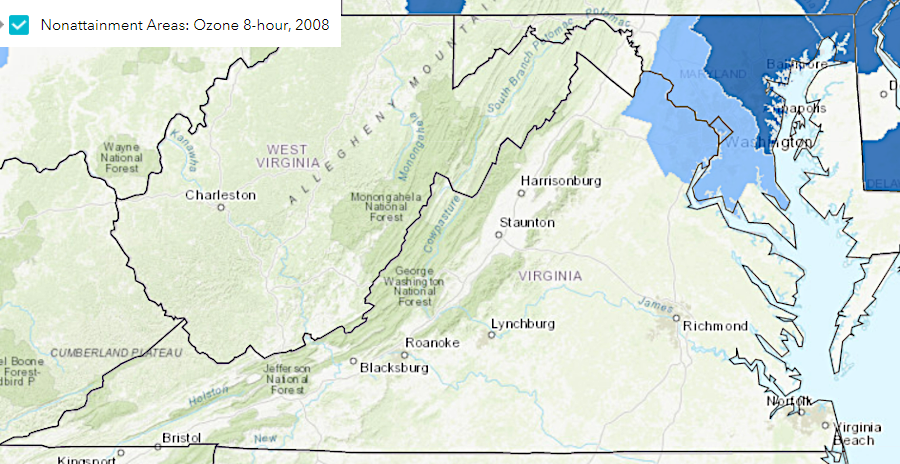 Northern Virginia is the only part of Virginia that is a nonattainment area for ozone