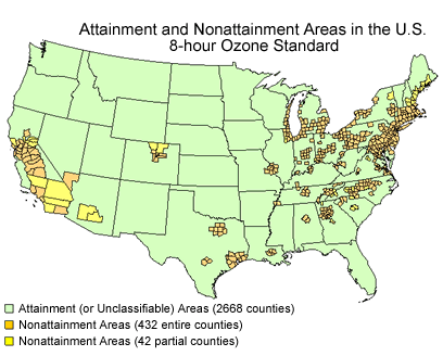 non-attainment areas for ozone