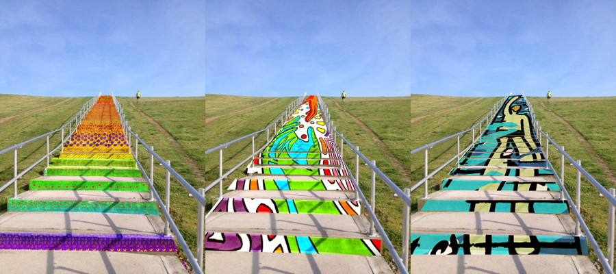 in 2018, Virginia Beach considered three options for making Mount Trashmore's middle stairway more visually interesting