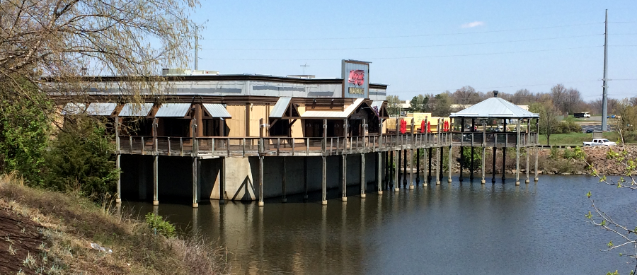 near Manassas, a Logan's Roadhouse built a deck overlooking a stormwater pond