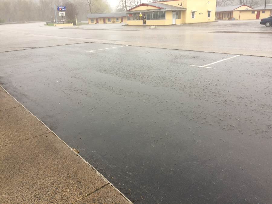 rainfall landing on a paved parking lot in Buena Vista runs off into the Maury River on the western edge of the city
