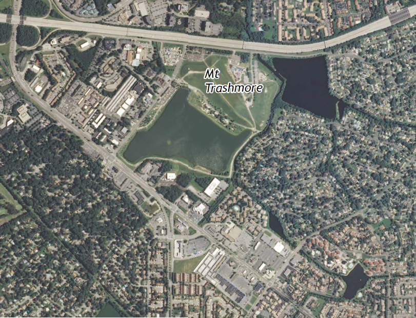 Mount Trashmore, south of I-264, is now a recreational asset for nearby homes and offices