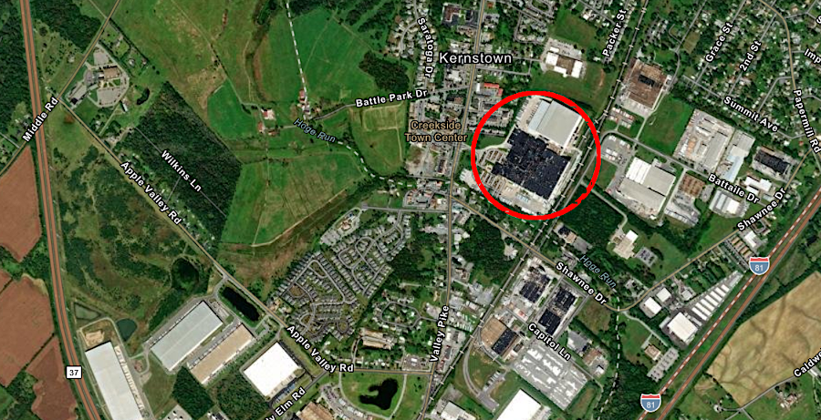 Trex has its headquarters and a major manufacturing plant (red circle) in Winchester