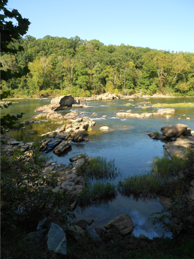Rappahannock River, flowing free (now) between I-95 and old location of Embrey Dam