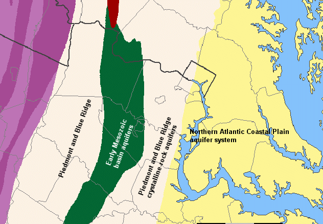 different types of bedrock affect aquifers in Northern Virginia