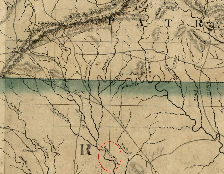 the Ararat River in Patrick County is the only Virginia watershed east of the Blue Ridge that is not in the Chesapeake Bay or Albemarle Sound watersheds (the Ararat River part of the flows into the Yadkin River upstream of Winston-Salem, North Carolina, and the Yadkin River then flows into the Pee Dee River)