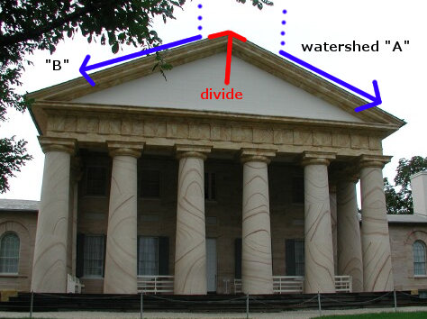watersheds A and B as defined by roof of Arlington House, at Arlington Cemetery