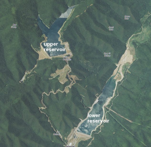 upper and lower reservoirs at Bath County Pumped Storage Station