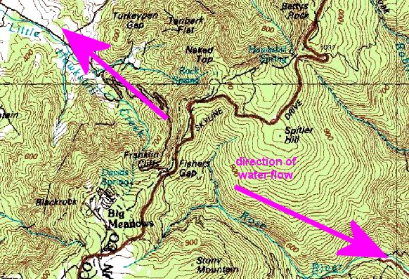 Watershed divide at Big Meadows in Shenandoah National Park