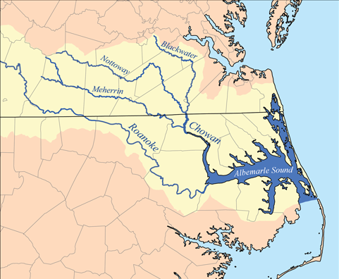 the Chowan, Meherrin, Nottoway and Blackwater rivers flow into Albemarle Sound
