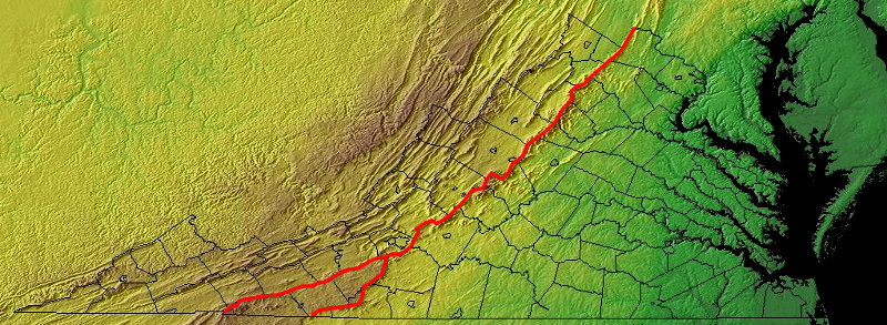 Blue Ridge and boundaries of Virginia counties