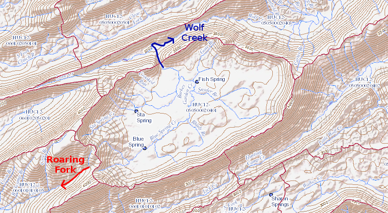 Burkes Garden once drained through Roaring Fork/Holston River into the Tennessee River, before stream piracy by Wolf Creek redirected flow to the New River