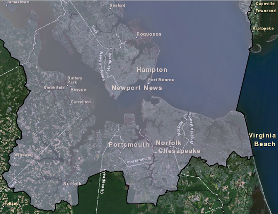 in southeastern Virginia, three cities are split by the Chesapeake Bay watershed divide