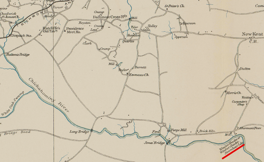 during the Civil War, Union cartographers mapped the steamboat landing furthest up the Chickahominy River