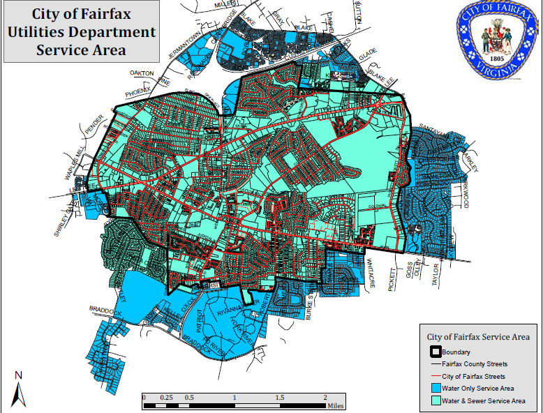 service area for City of Fairfax water and wastewater systems