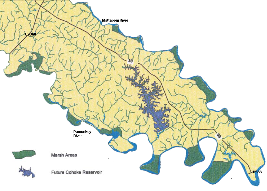much of the Cohoke Creek watershed was planned to be converted into the King William Reservoir
