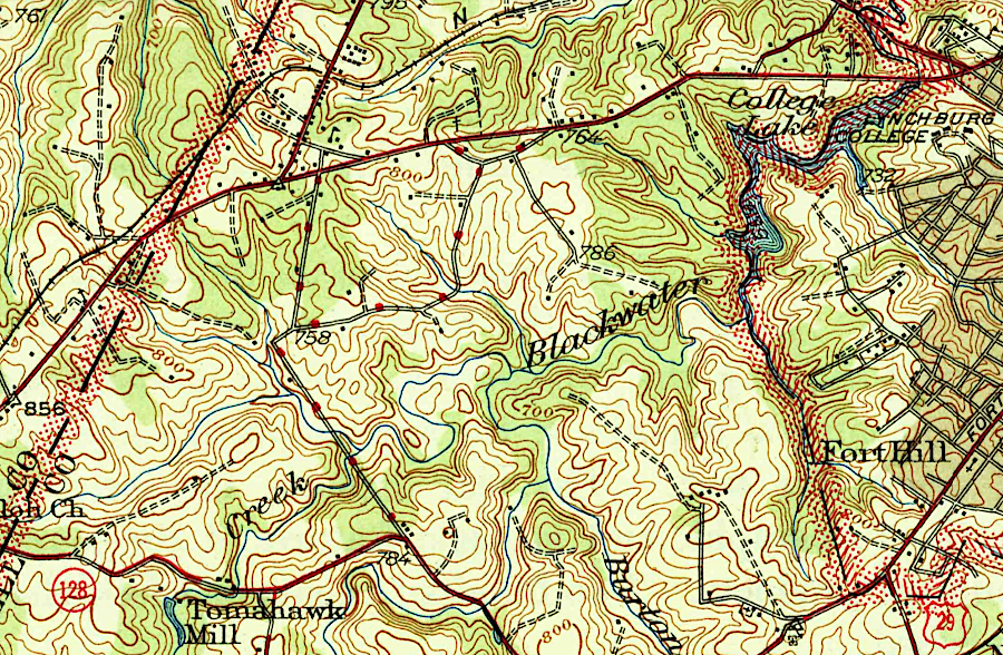 in 1944, upstream of College Lake was farmland and forest