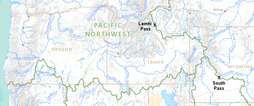 Lewis and Clark first crossed the western continental divide on the current Montana/Idaho border, north of South Pass used by later immigrants