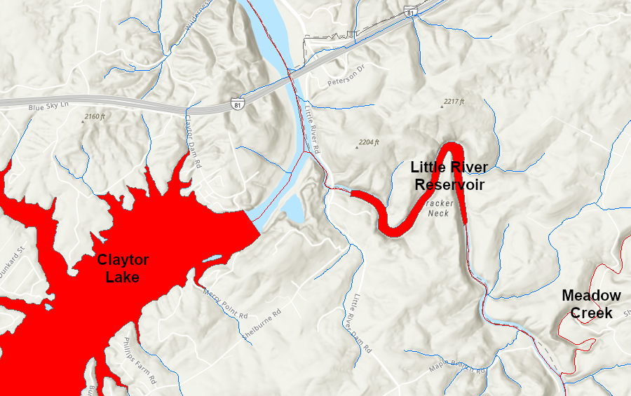 Little River and its tributaries are impaired due to E. coli, while Claytor Lake is impaired due to dissolved oxygen and PCBs in fish tissue