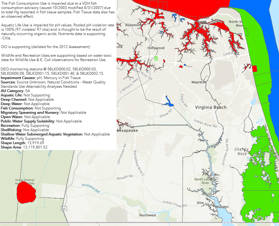 water quality in Lake Drummond is impaired due to naturally high pH levels caused by decay of organic debris