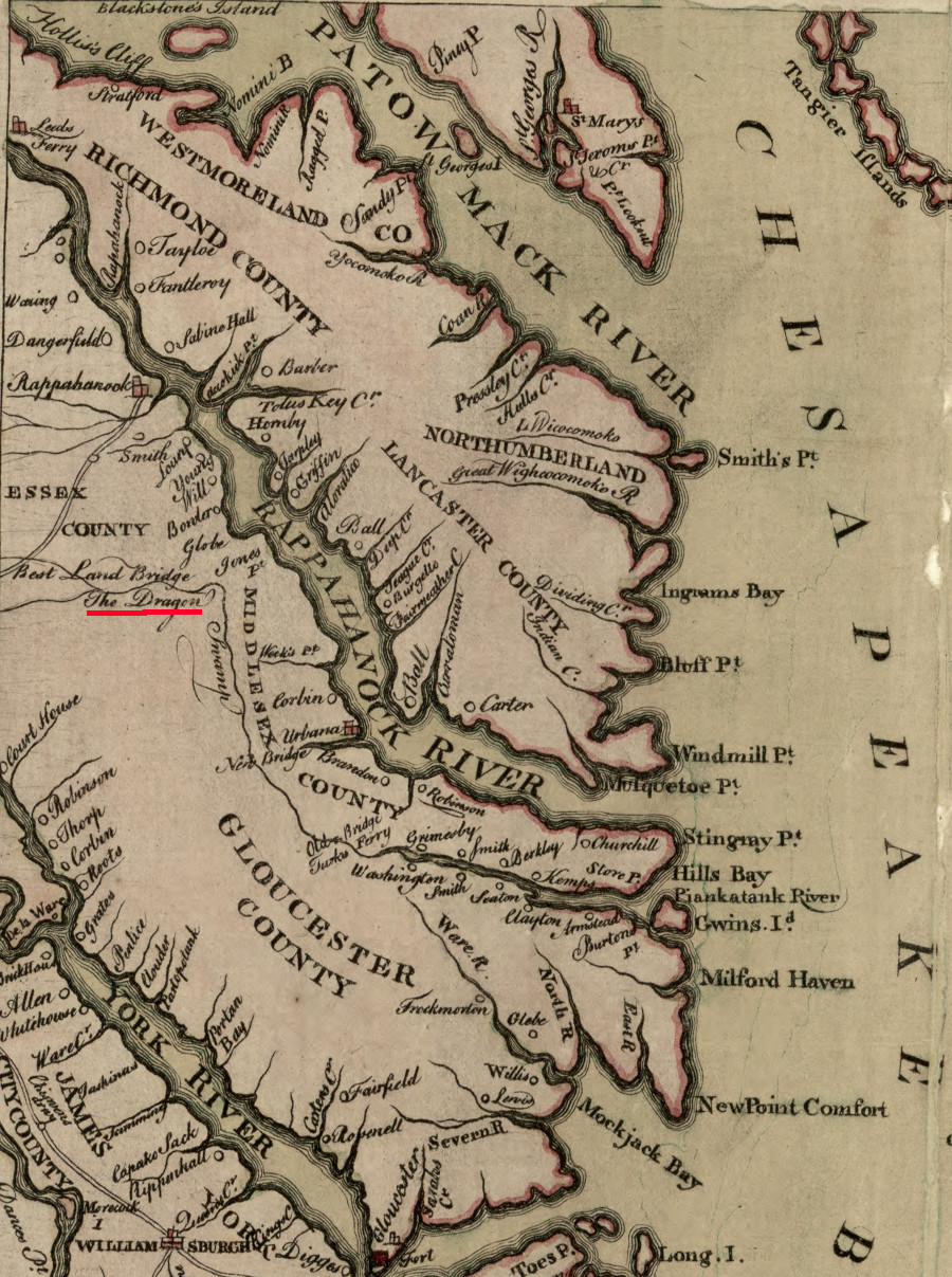 in 1776, the best land bridge crossing the headwaters of the Piankatank River was in Essex County