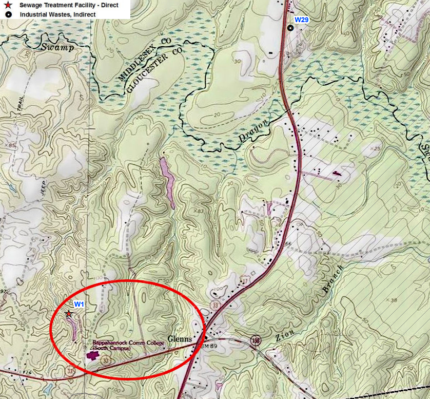 treated wastewater from the Rappahannock Community College now flows through Dragon Swamp to the mouth of the Piankatank River