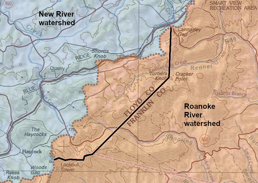most - but not all - of Floyd County is in the New River watershed west of the Eastern Continental Divide