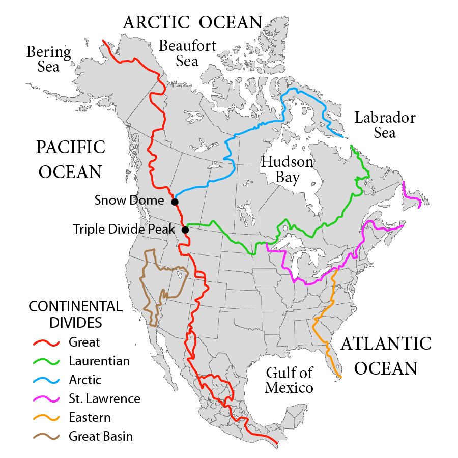 the Eastern Continental Divide is one of multiple watershed divides in North America