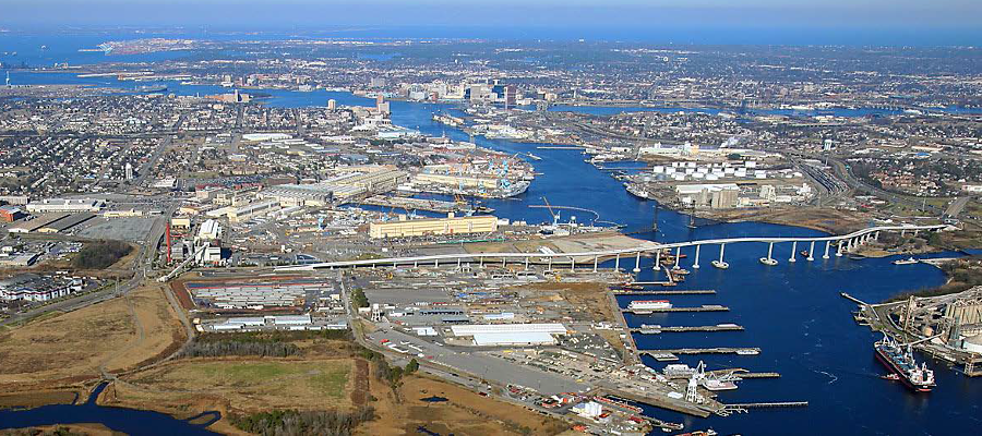 looking north towards Norfolk along the Southern Branch of the Elizabeth River