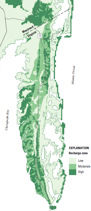 soils and slopes determine how much fresh water seeps underground to recharge aquifers on the Eastern Shore