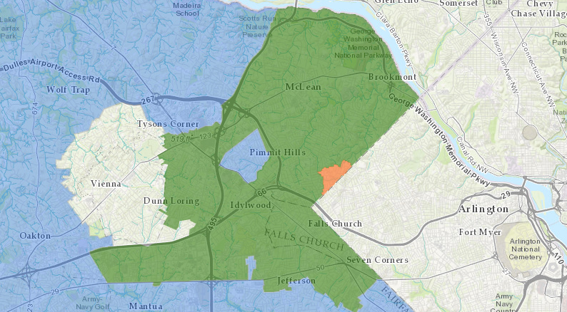 Falls Church provided water to the area in green