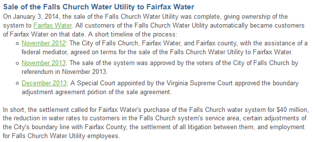 how Falls Church described the sale of its water system