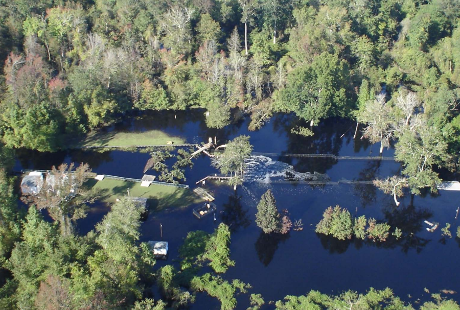 the Feeder Ditch lock in Great Dismal Swamp flooded after Hurricane Mathew in 2016