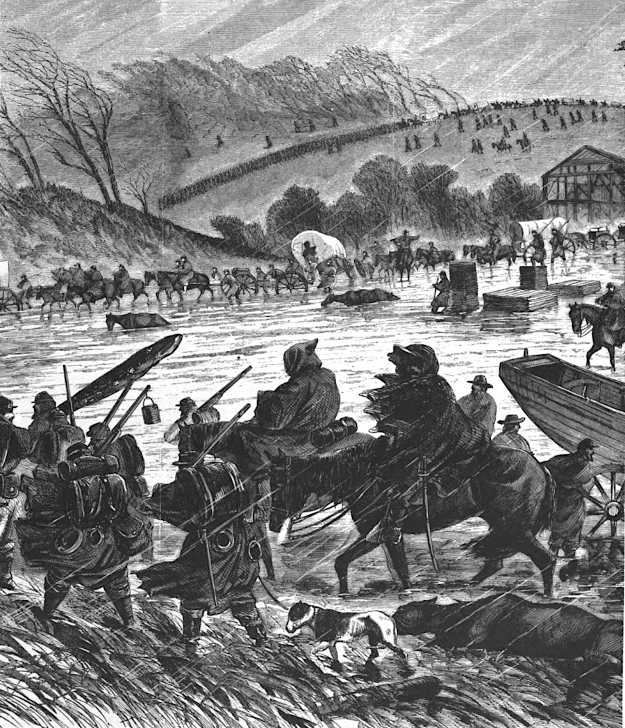 the Union Army also crossed the river at fords upstream of Fredericksburg