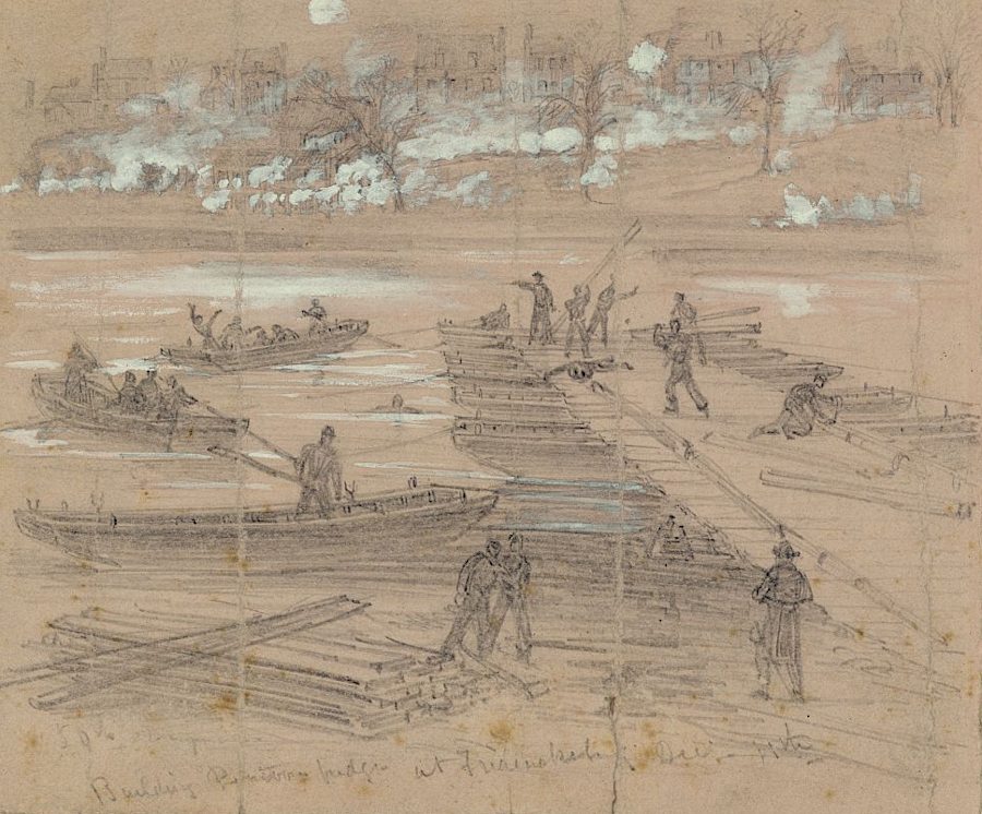 the Union Army built pontoon bridges to cross the Rappahannock River in December 1862