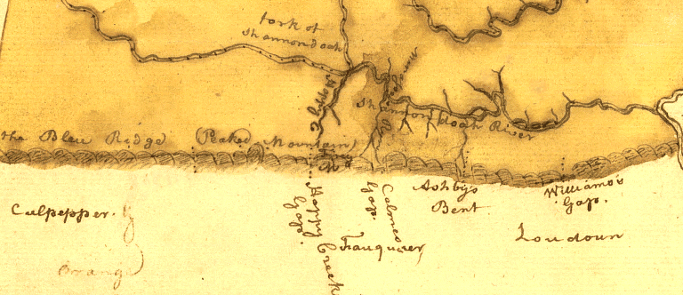Blue Ridge gaps on 1769 map of Frederick County