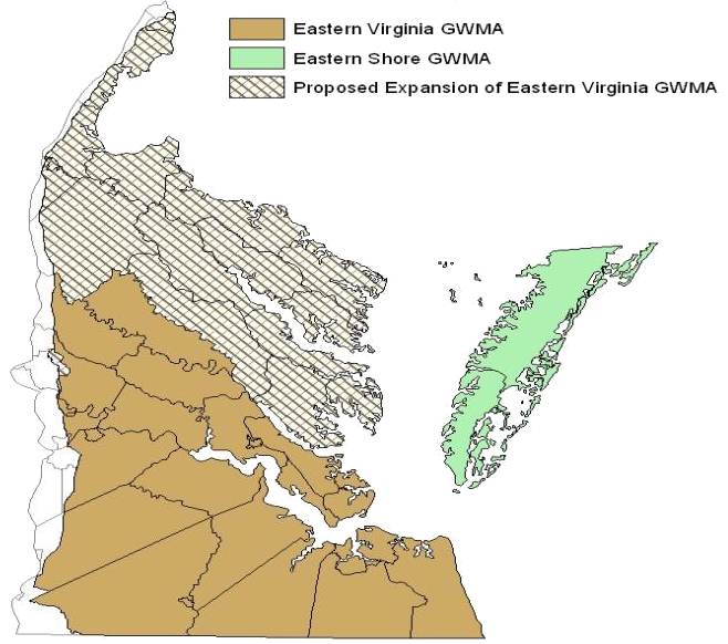 expansion of the Eastern Virginia Ground Water Management Area was proposed due to declining groundwater levels throughout the Coastal Plain