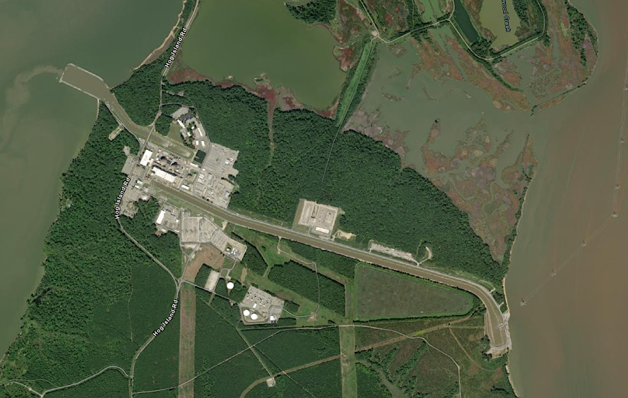 water from the James River cools the nuclear reactors at the Surry Power Station on Hog Island