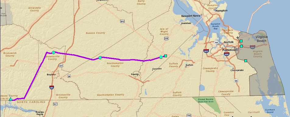 pipeline carrying water out of Roanoke River basin to supply Virginia Beach