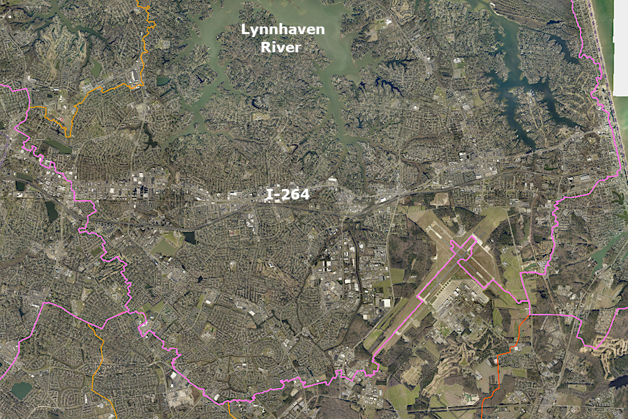 the Lynnhaven River watershed extends south of I-264