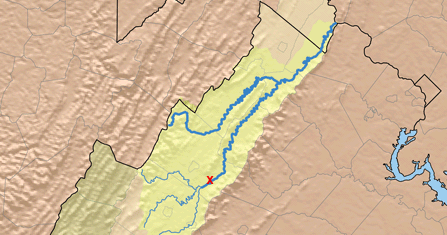 removal of McGaheysville Dam (red X), plus Knightly Dam and Rockland Dam upstream, helps to open up the headwaters of the South Fork of the Shenandoah River to anadromous fish