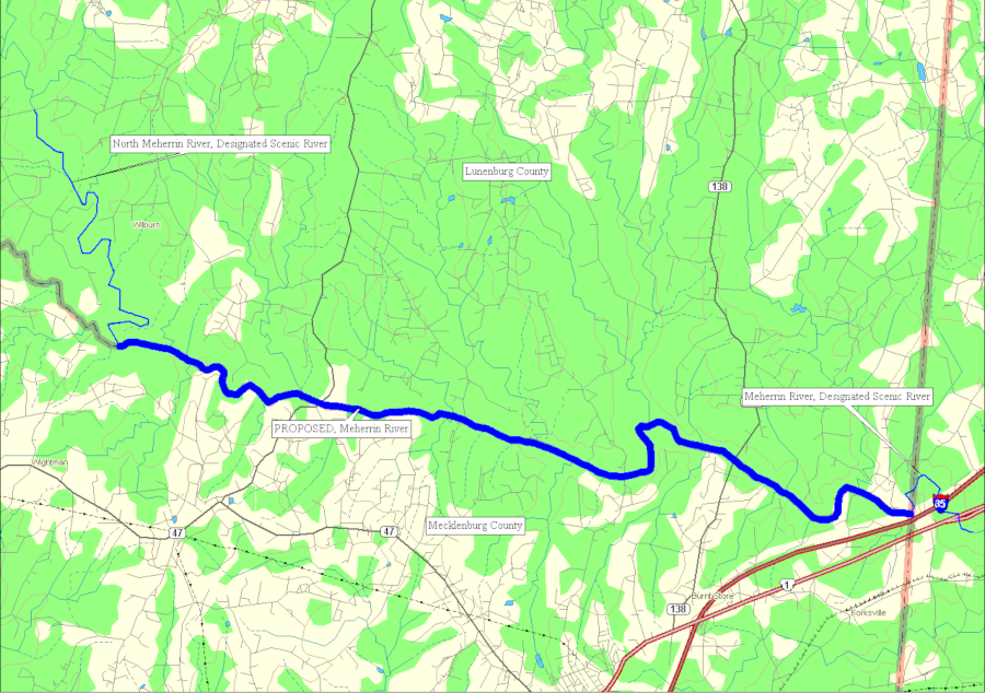 in three stages, over 62 miles of the North Meherrin River and Meherrin River have been classified as a State Scenic River